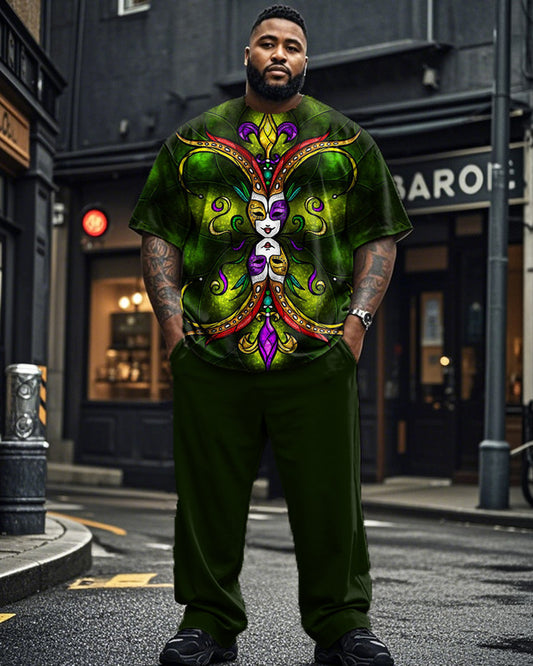 Carnival Print Short-sleeved T-shirt and Trousers Plus Size Men's Suit