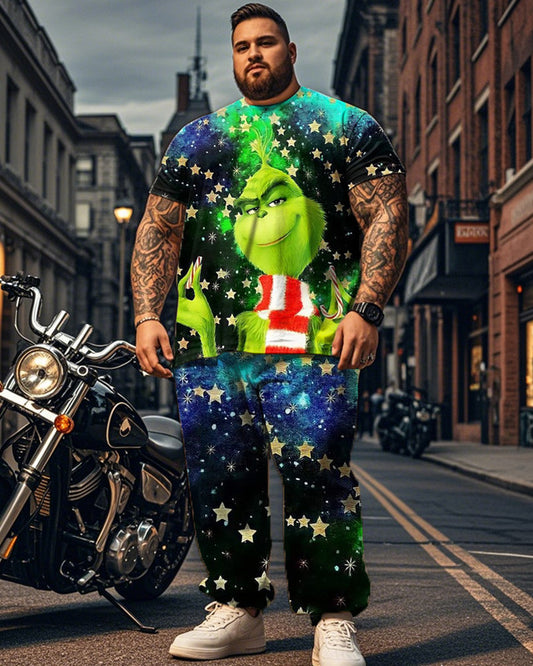 Christmas Change Personality Cartoon Short Sleeve Top and Pants Plus Size Suit