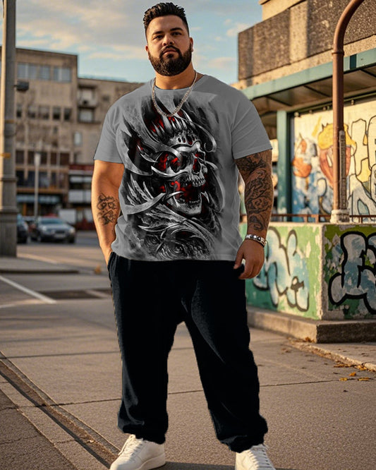 Dark Print Large Size Short-Sleeved T-Shirt And Trousers Men's Two-Piece Set