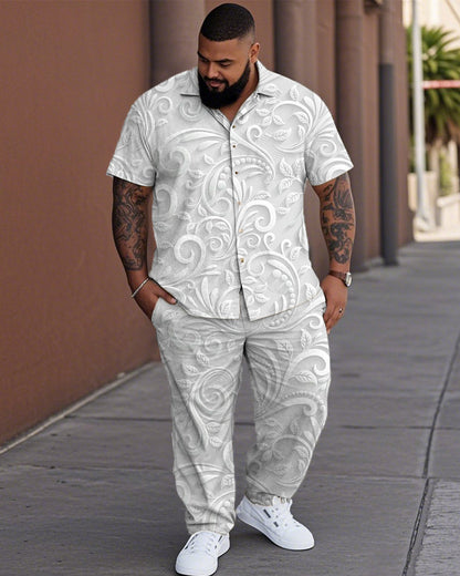 Men's Suit with Three-dimensional Pattern Oversized Short-sleeved Shirt and Trousers