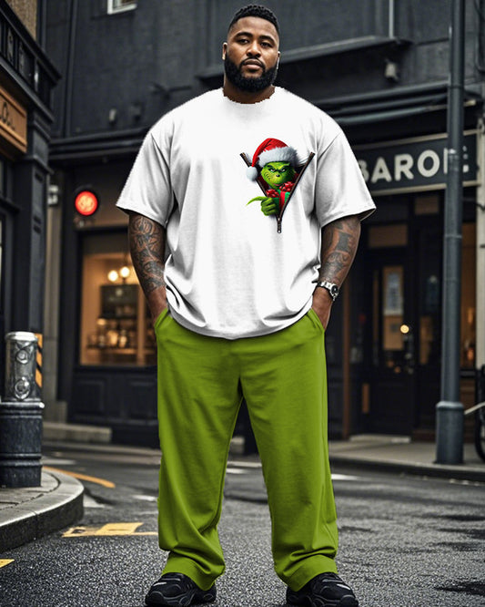 Christmas Monster Crew Neck Short Sleeve T-shirt and Pants Plus Size Suit