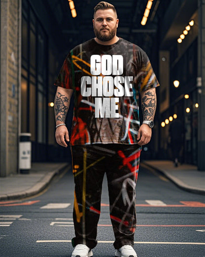 Graffiti Slogan Print Large Size Short-sleeved Men's Suit