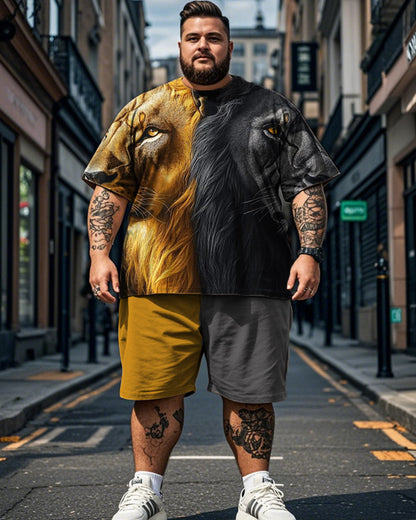 Lion Head Color Short-sleeved T-shirt Shorts Plus Size Men's Suit