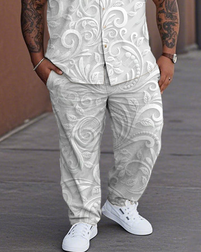 Men's Suit with Three-dimensional Pattern Oversized Short-sleeved Shirt and Trousers