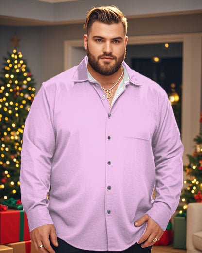 Men's Plus-size Long-sleeved Shirt in A Solid Color Lapel