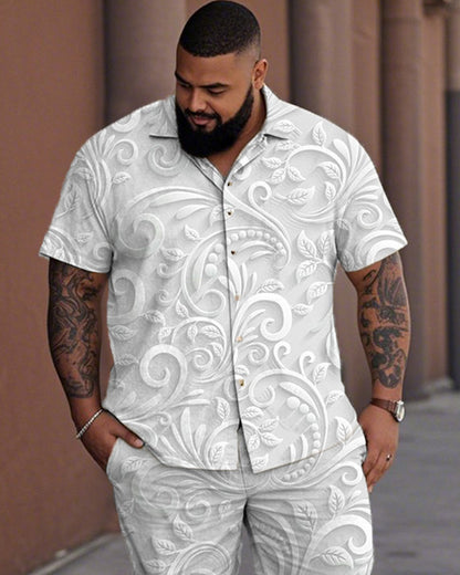 Men's Suit with Three-dimensional Pattern Oversized Short-sleeved Shirt and Trousers