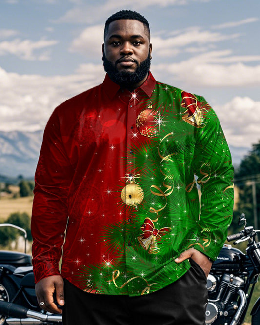 Christmas Color Matching Plus-size Men's Long-sleeved Lapel Shirt