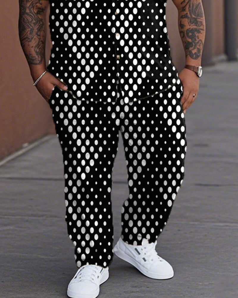 Gradient Geometric Polka Dot Casual Large Size Short Sleeve Shirt Trousers Men's Suit