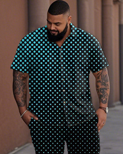 Gradient Color Polka Dot Large Size Short-sleeved Lapel Shirt and Trousers Men's Suit