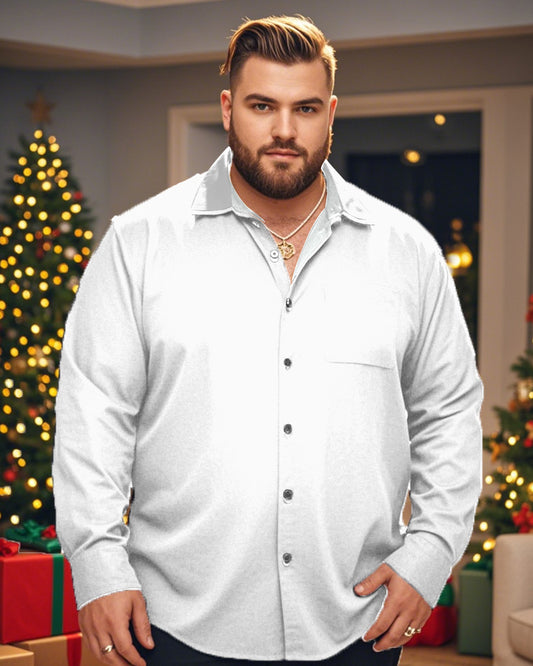 Men's Plus-size Long-sleeved Shirt in A Solid Color Lapel