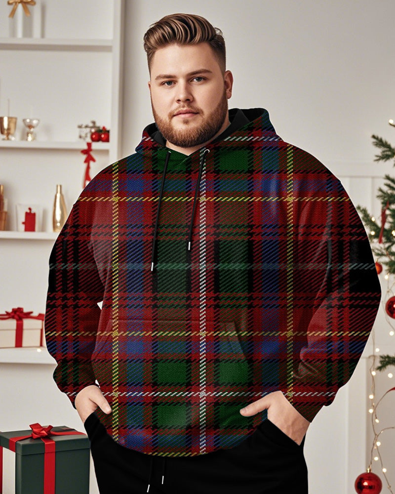 Plaid Print Individual Hooded Plus Size Men's Hoodie