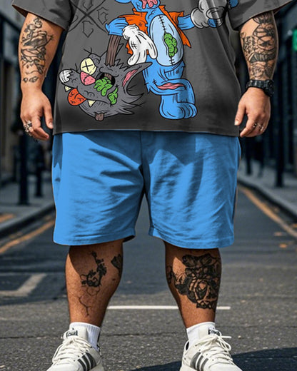 Cartoon Mouse Print Short Sleeve Shorts Plus Size Men's Suit