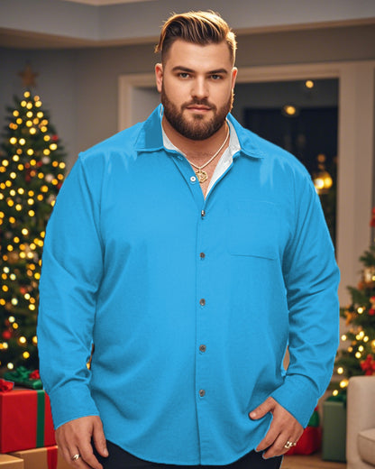 Men's Plus-size Long-sleeved Shirt in A Solid Color Lapel