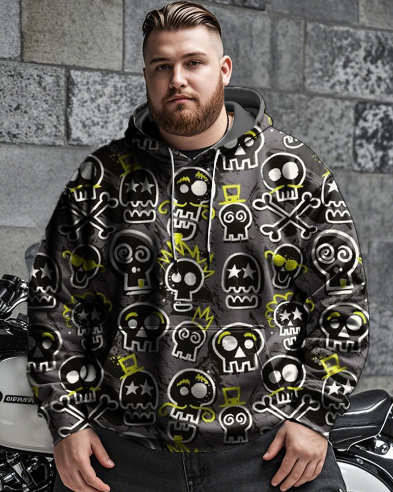 Kapuzenpullover mit Totenkopf-Graffiti-Print für Herren in Übergröße