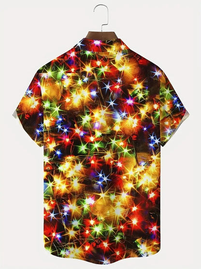 Colorful Light Print Lapel Large Size Men's Short-sleeved Shirt